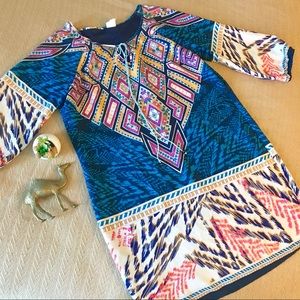 Boho Tribal Print Shift Dress Aztec Tunic Dress